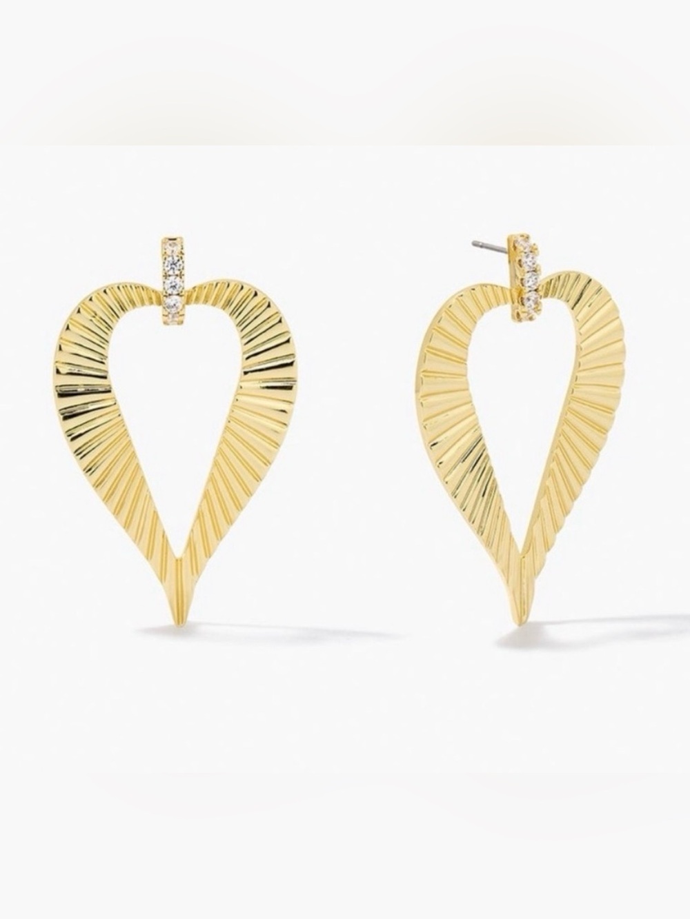 NWT Uncommon James Gold Ribbed Heart Drop Hoop Earrings